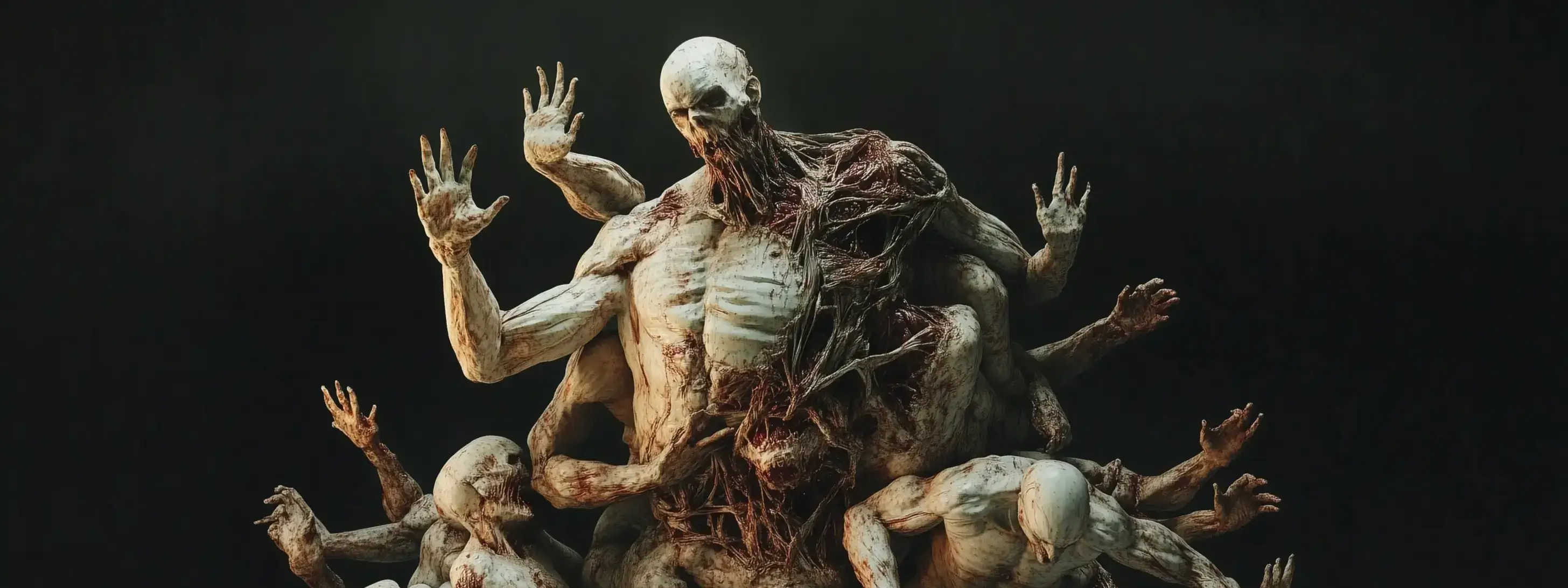 Image of an art installation of a body created from other bodies