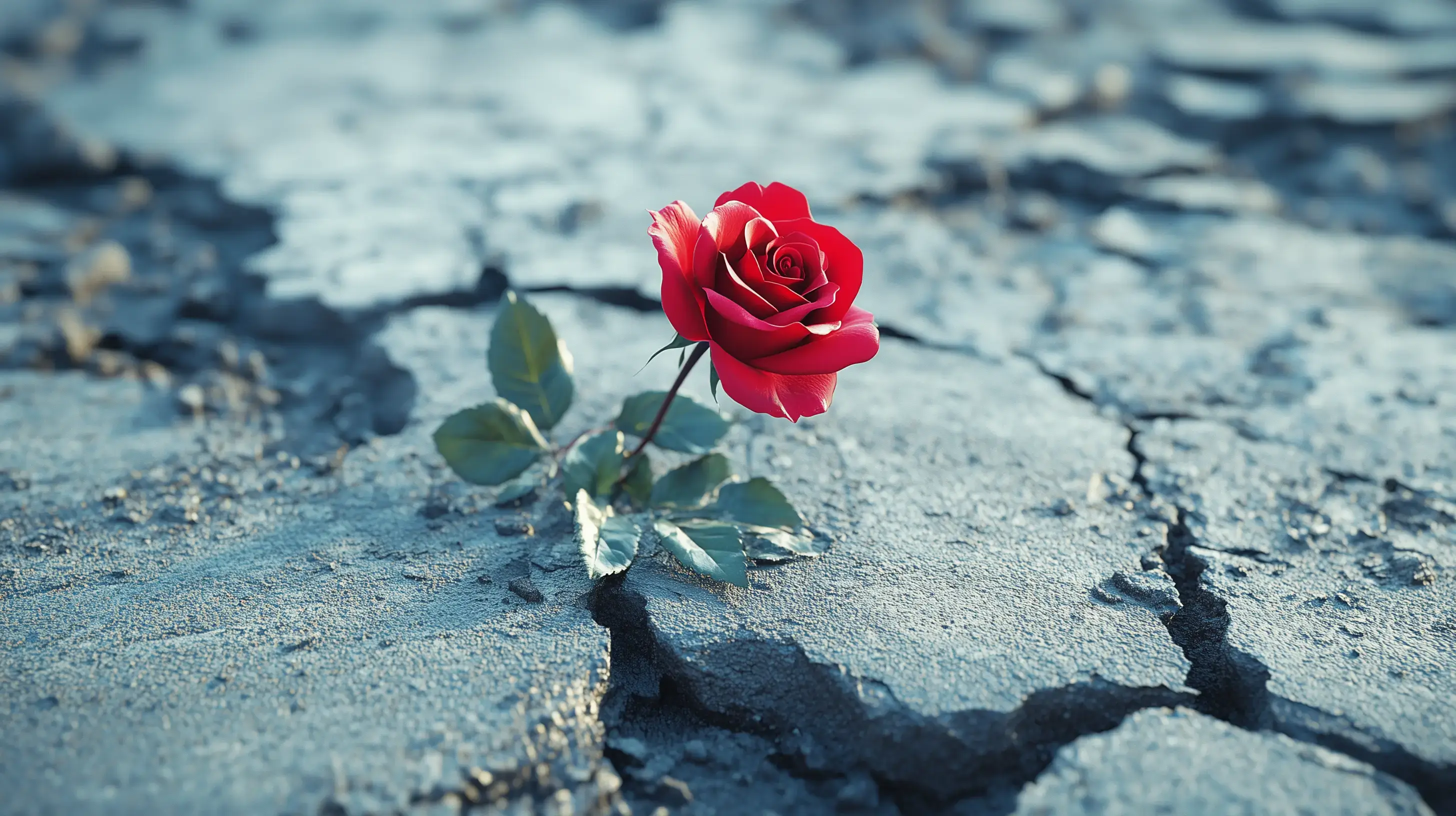 A single rose birthed out of shattered concrete