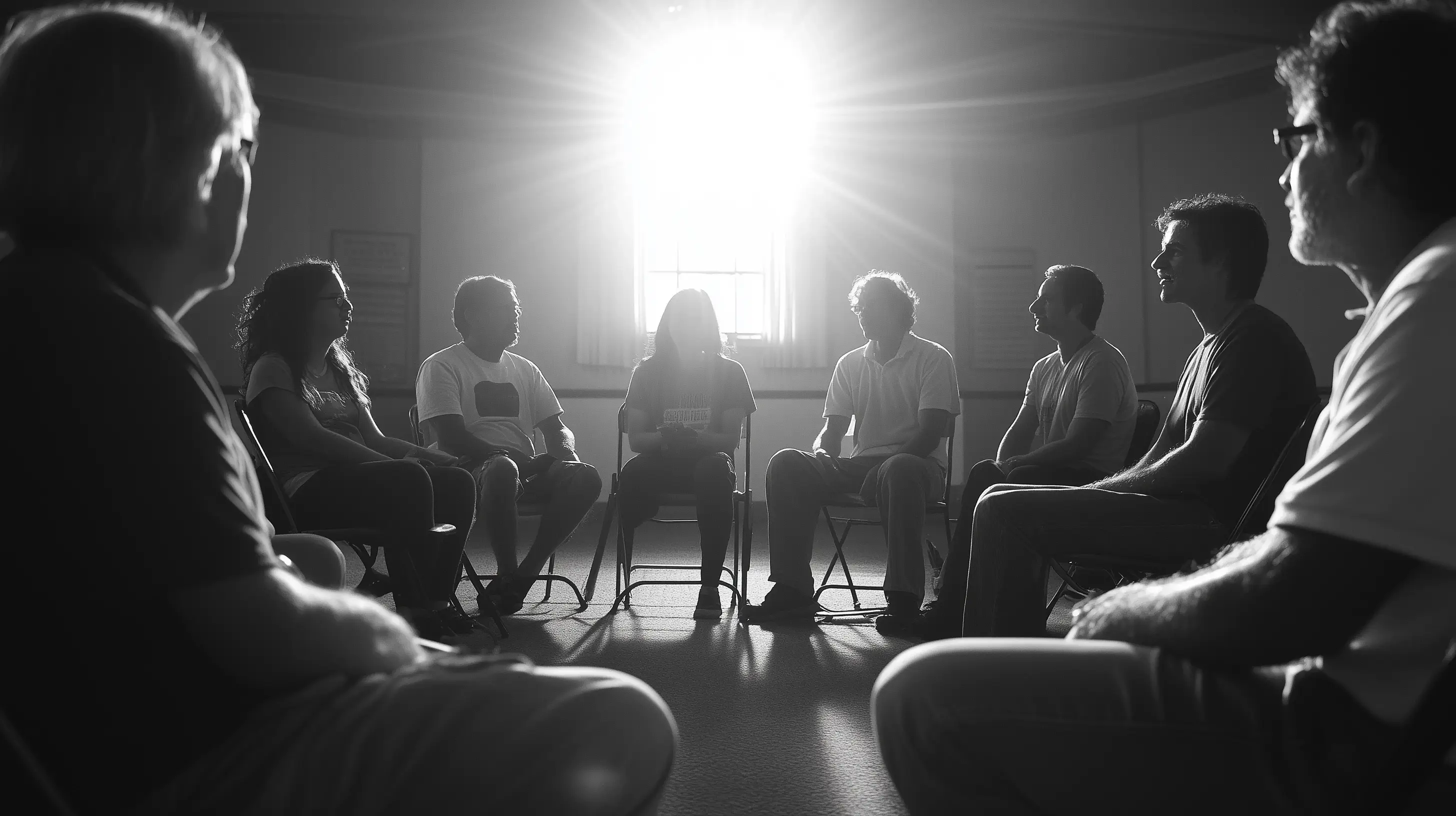 A group of people in chairs sitting in a circle