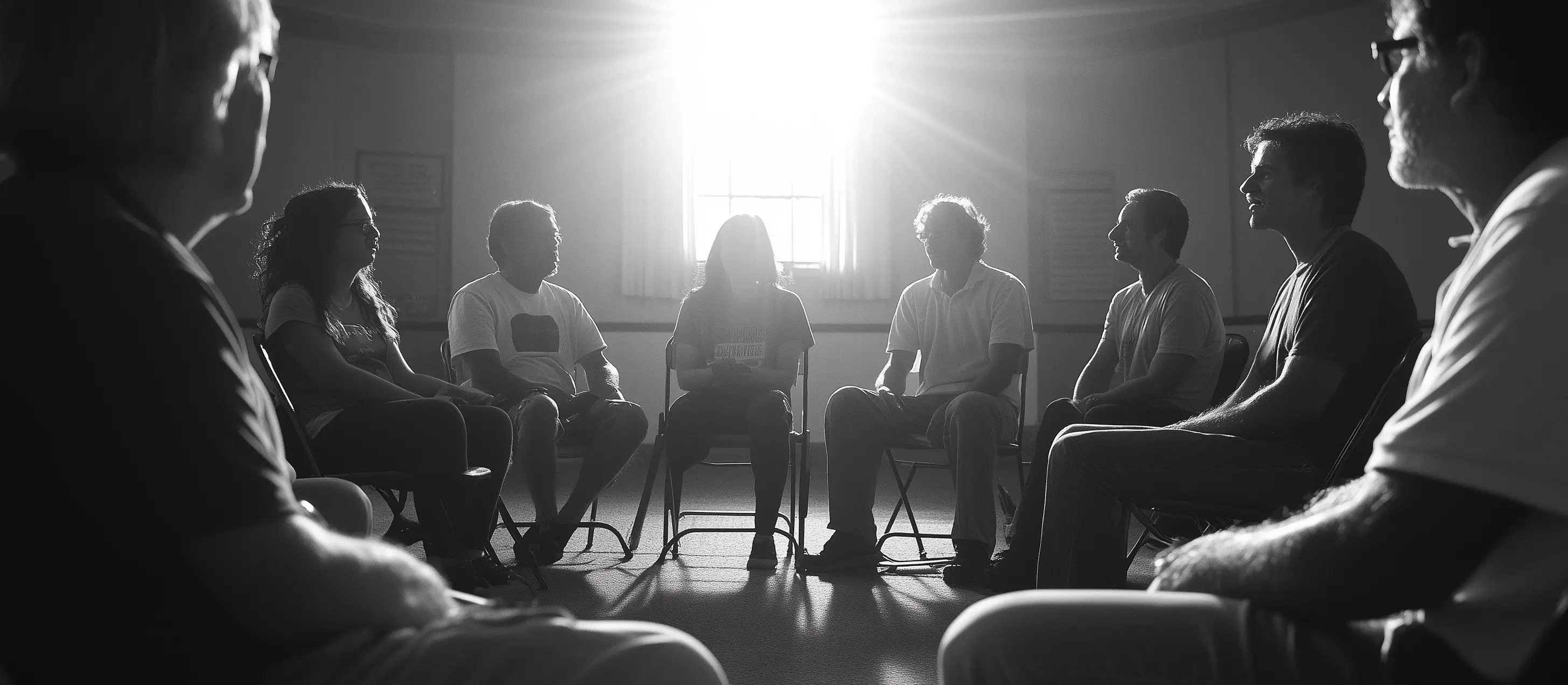 A group of people in chairs sitting in a circle
