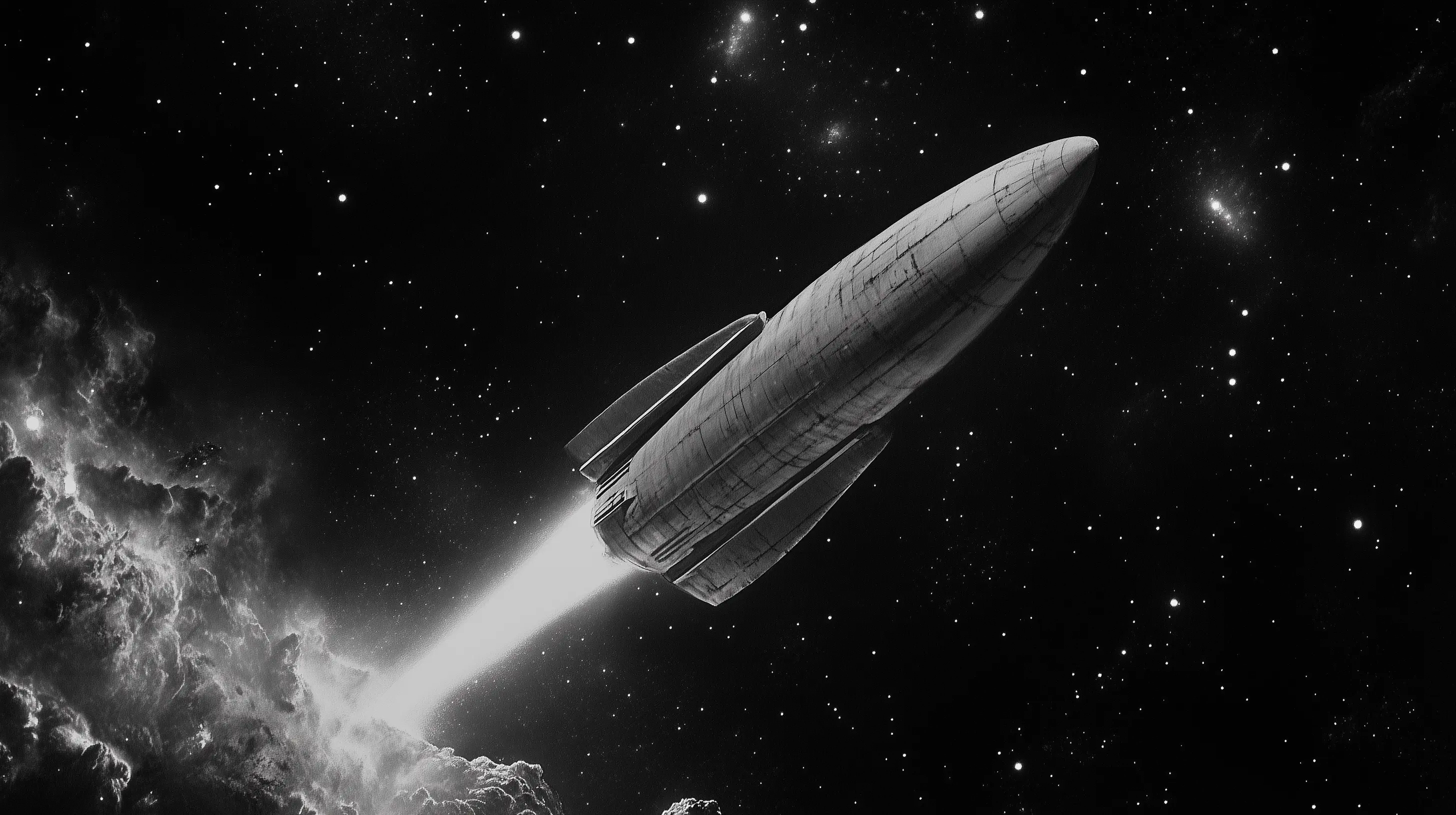 Image of a lone ship against the backdrop of space