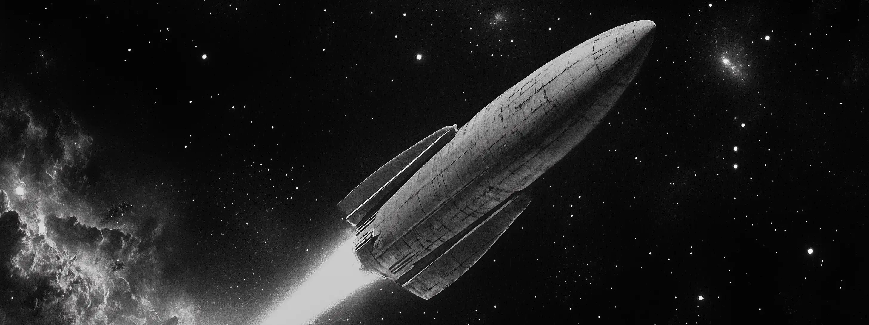 Image of a lone ship against the backdrop of space